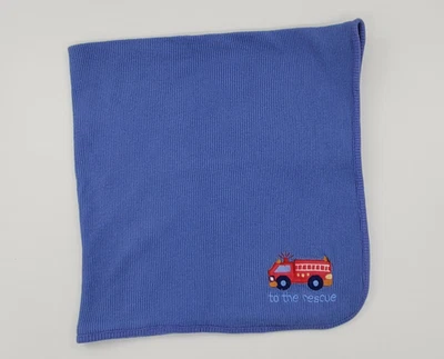 Just Born To The Rescue Fire Truck Baby Blanket Blue Thermal Waffle Boy B20 - Image 1 of 4