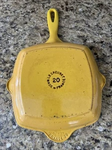VINTAGE LE CREUSET #20 GELB EMAILLE GUSSEISEN GRILLPFANNE PFANNE GRILLPLATTE FRANKREICH - Bild 1 von 5