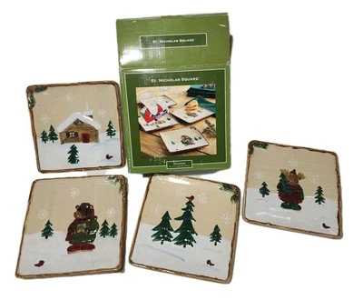 4 New St. Nicholas Square Appetizer Plates In Open Box Heartland 6.5" Christmas  - Image 1 of 4