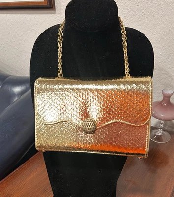 BOLSO DE MANO DE COLECCIÓN WALBORG ORIGINAL METÁLICO Dorado Carcasa Dura Doble Cadena de Metal Foto 1 de 4