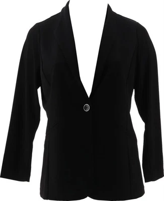 Susan Graver Print Solid LK Fusion Revere Collar Blazer Black S NWOT (919) - Image 1 of 4