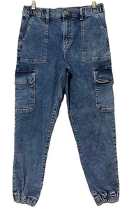 Pantalones de mezclilla cargo So High Rise Mom cintura elástica/tobillo recortados para mujer talla 29W - Imagen 1 de 12