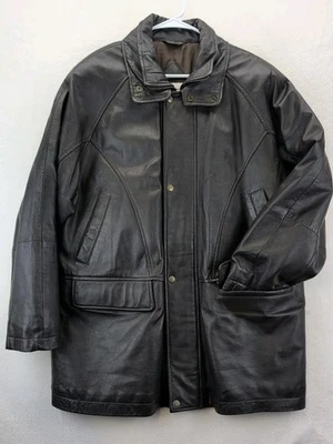 California L.A. Leather Brown Bomber Style Jacket Medium Zip & Button Closures - Image 1 of 4