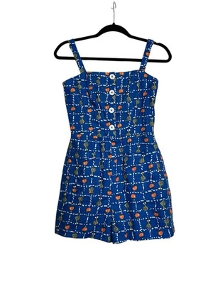Staud Pomelo Romper Size 4 Blue Veggie Print Sleeveless Linen Blend - Image 1 of 4