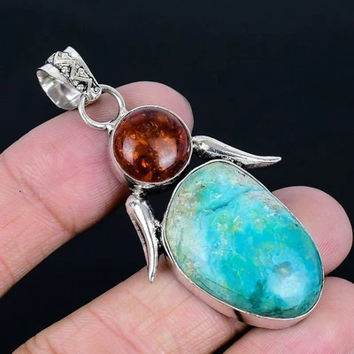 Colgante Hecho a Mano Crisocola Chapado en Plata 925 de 2.41" Foto 1 de 3
