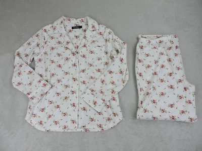 Lauren Ralph Lauren Fleece Pajama Set Women's L Ivory Floral Sleepwear Logo - Image 1 of 4