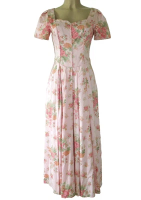 Laura Ashley Dress size 6 cottage pink floral Cotton Puff Sleeves Fit Flare VTG - Image 1 of 4