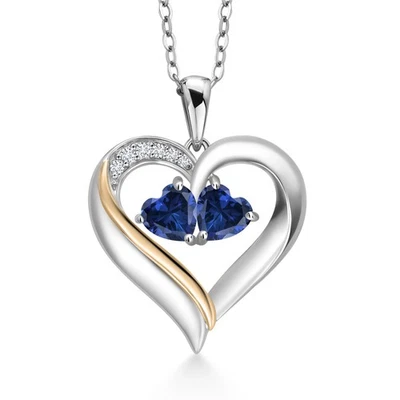 Colgante de plata 925 y oro amarillo de 10 quilates con cadena con zafiro creado azul de 1,03 quilates Foto 1 de 4