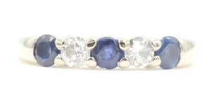 Alternating 5-Stone Round Natural Sapphire & Diamond 14KT White Gold Ring by MAJ - Picture 1 of 19