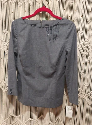 Blusa Dana Buchman elegante carvão cinza mistura de lã detalhe de miçangas tamanho 4 RSVP $348 - Imagem 1 de 4