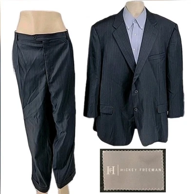 Hickey Freeman Mens Suit 50R Blue Pinstripe Worsted Wool 2-piece Pants 44x29 USA - Image 1 of 4