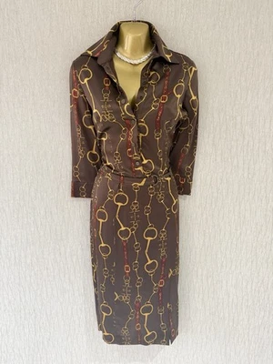 Exquisite Karen Millen Silk Chain Print Belted Shirt Dress UK10 Stunning - Image 1 of 4