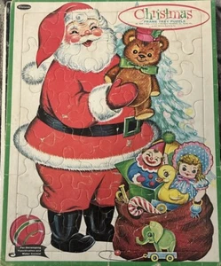 Vintage 1961 Christmas Frame Tray Puzzle Santa Made In USA Whitman Publishing Co - Picture 1 of 6