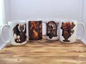 Dragon Fairy Coffee Mugs Set Of 4 4.5" X 3" - Picture 1 of 14