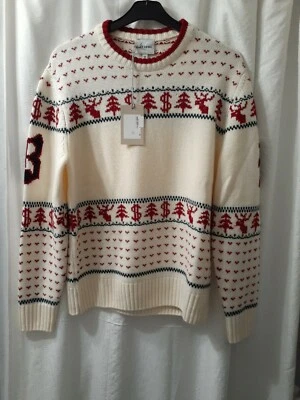  1500$ BRIONI MENS WHITE KNIT WOOL SWEATER/NORDIC PRINT   SZ:US L /52 EU - Image 1 of 4
