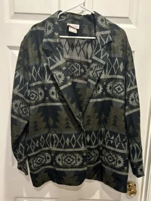 VTG Joanna Plus Green Aztec Southwestern Jacket Coat 20W USA Made Rare Find - Image 1 of 4