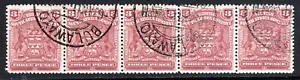 RHODESIEN BRITISH SOUTH AFRICA CO 1898 Three Pence Claret STRIP OF FIVE SG 81 Sehr guter Erhaltungszustand - Bild 1 von 2