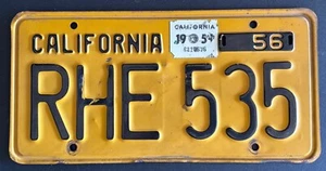 1956 California License Plate * Embossed Steel * RHE 535 - Picture 1 of 4