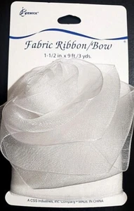 Berwick Organza Ribbon & Rose Clip - WHITE - 1-1/2" x 9 ft (3 yds) - Picture 1 of 3