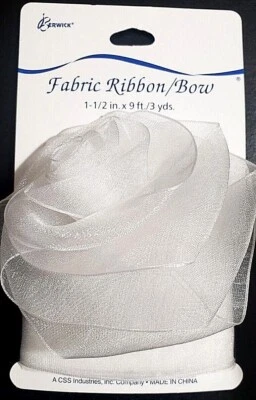Berwick Organza Ribbon & Rose Clip - WHITE - 1-1/2" x 9 ft (3 yds) - Image 1 of 3