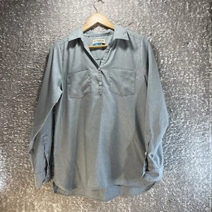 Magellan Outdoors Fish Gear Shirt Womens Medium Gray Green Roll Tab Sleeve Read - Picture 1 of 12