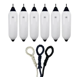 6 x HURRICANE Boat Fenders: White/ Blue PM06 - FREE SPLICED END 10MM ROPE - Picture 1 of 2