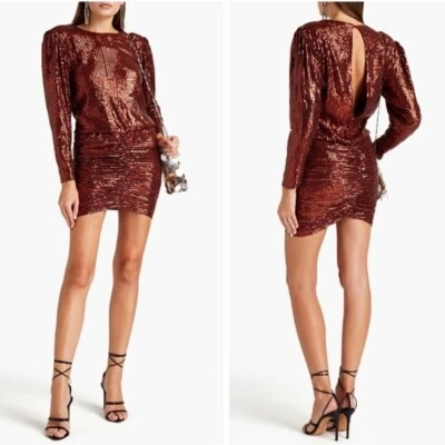 NWT Retrofete Flynn Dress Sequin Sparkle Bronze Mini Ruched Party Birthday Sz S - Image 1 of 4