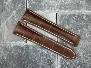 Neu Omega 18mm braun Leder Faltband beige Naht Uhrenarmband Seamaster - Bild 1 von 4