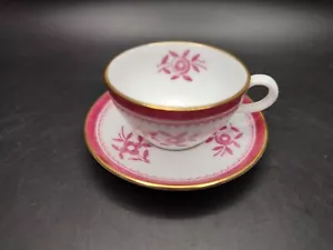 Spode Copeland's Miniature Tea Cup & Saucer Red Pink Gloucester - Picture 1 of 7