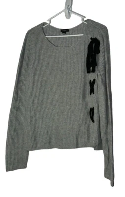Halogen Womens Nylon Merino Blend Sweater Plus Sz 1 or 1X Gray Black Bow Lacing - Image 1 of 4