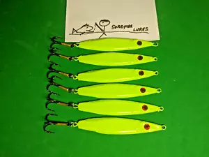 6 - 2 oz LEAD FLUTTER FISHING SPOONS SLAB LURES JIGGING CASTING Chartreuse - Picture 1 of 6