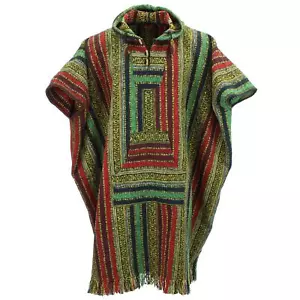 Long Poncho Hooded Cotton Woven Unisex Adults Warm Cold Dip Robe Red Green - Picture 1 of 8