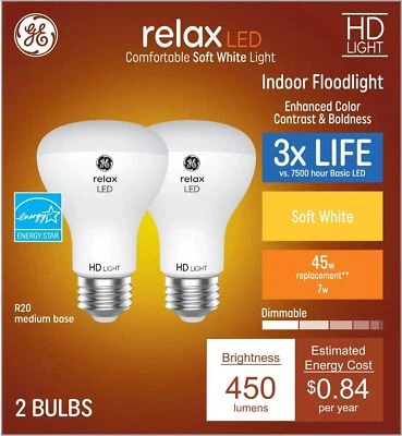 GE Relax 2-Pack 45 W Equivalent Dimmable Soft White R20 LED Light Fixture Lig... - Image 1 of 4