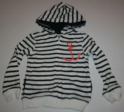New OshKosh Girls 6 Year Hoodie Jacket Nautical White Navy Stripes & Anchor - Imagem 1 de 2