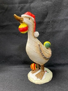 Whimsical Christmas Decorated 9 Inch Resin Duck Figure in Santa Hat & Ornaments - Picture 1 of 6