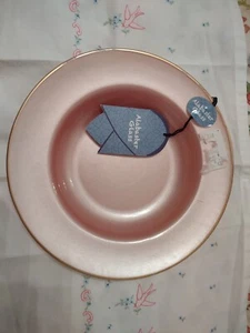 Alabaster Glass 9” pink with gold trim serving bowl plate Turkey NWT - Picture 1 of 4