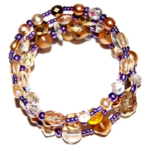 PERLEN & LILA PERLEN MEMORY DRAHT PERLEN ARMBAND Hergestellt in USA #B13 - Bild 1 von 1