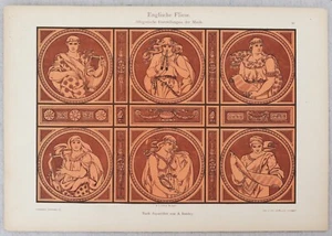 Antique 19th Century Minton Style English Pottery Musical Tiles Lithograph Print - Picture 1 of 3
