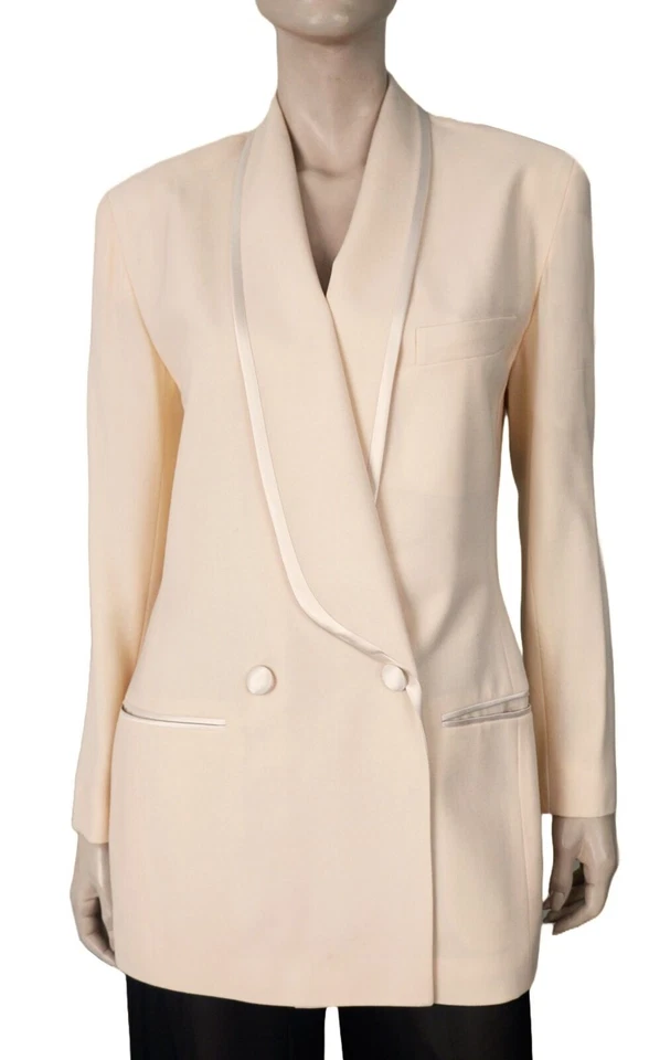 Blazer jaqueta smoking vintage DKNY tamanho 4 lã creme descontraído cetim trm xale colarinho - Imagem 1 de 4