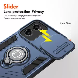 For Motorola Moto G05, Camera Slide Cover Ring Holder Magnetic Back Stand Case - Picture 1 of 25