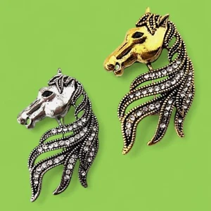 HORSE BROOCH CRYSTAL RHINESTONE MANE wild mustang western southwest rodeo pin 2C - Picture 1 of 9