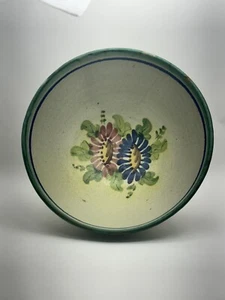 1930er Italien Keramik Avallone Vietri Sul Mare große Schale grüner Rand Blumen 10 Zoll - Bild 1 von 3
