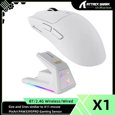 ATTACK SHARK X1 Tri-mode Gaming Mouse With Touchpad RGB Charging Dock PAW3395PRO - Image 1 of 4