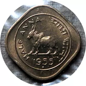elf India Republic 1/2 Anna 1955 (B) Zebu Cow - Picture 1 of 2