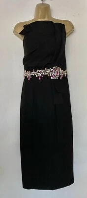 FOREVER UNIQUE BLACK FRILL JEWELS STRAPLESS PENCIL DRESS 10 UK PROM OCCASIONS — 第 1/4 张图片