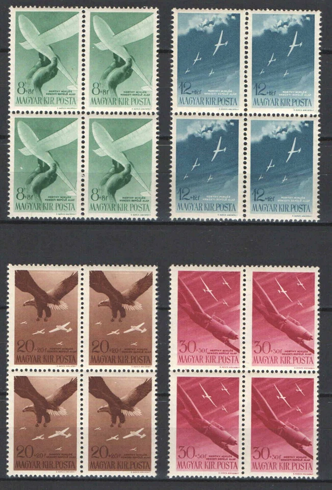 Hungary 1943. Horthy aviation IV. set in 4-blocks MNH (**) Mi.: 731-734 / 16 EUR - Image 1 of 1