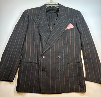Vtg 40s ROOS BROS Gray PINSTRIPE SUIT JACKET Size 40 Double Breasted PEAK Lapel - Image 1 of 4