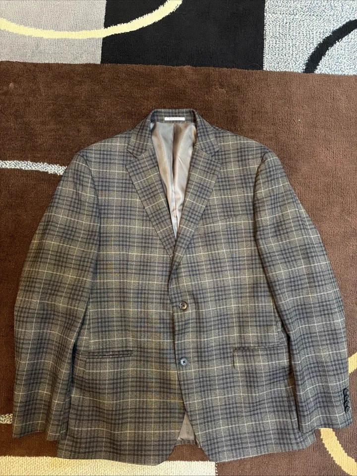 Alfani 42R 32X32 Brown Plaid Slim Fit Mens Suit - Image 1 of 4