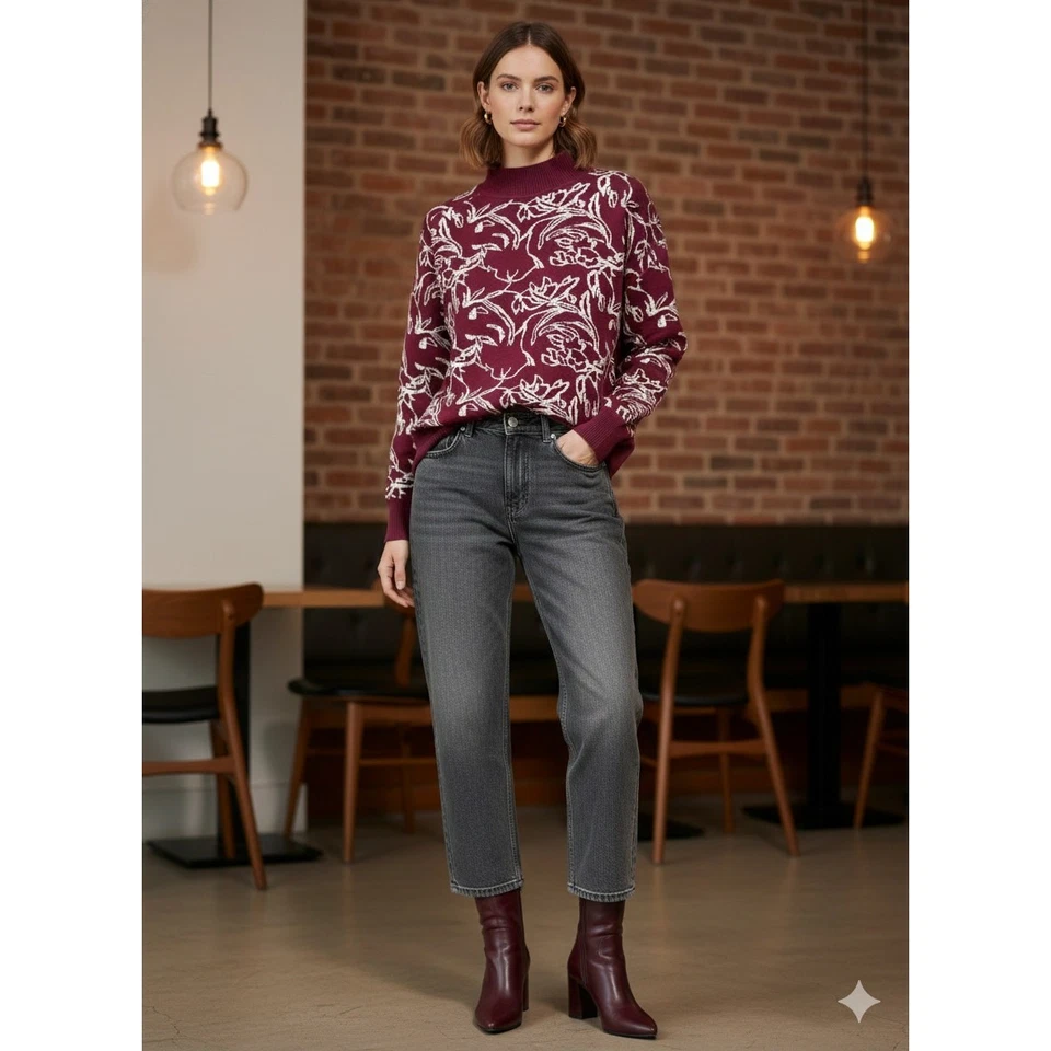 Amour Vert Mujer Algodón Orgánico Borgoña Suéter Boho Retro Talla L Relajado  Foto 1 de 4