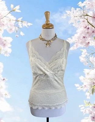 White Lace Cami Tank Top Ethereal Cottage Fairy Angel Coquette Romantic Pretty M - Image 1 of 4